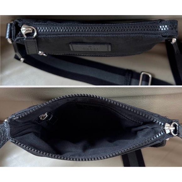Authentic Gucci Web Black Monogram Nylon Pocket Messenger Crossbody Bag - Picture 5 of 12